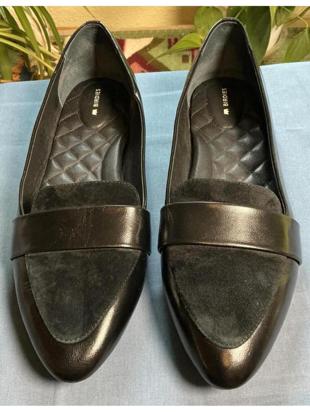 Birdies The Sparrow Black Leather Suede Pointed Toe Loafer Flats Women's size 12